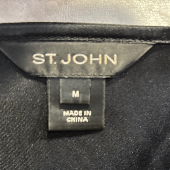 St. John Satin Black Blouse Knit Trim Cowl Neck Dolman Sleeve Top Size Medium - Picture 14 of 16